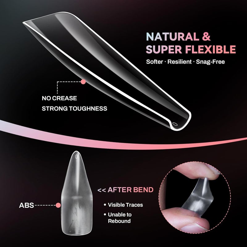 ranrose Long Coffin Nails Tips: 240pcs XXL Acrylic Nails Clear C Curve Coffin False Nail, Full Cover Fake Nails for Nail Extension, 12 Sizes - Image 2